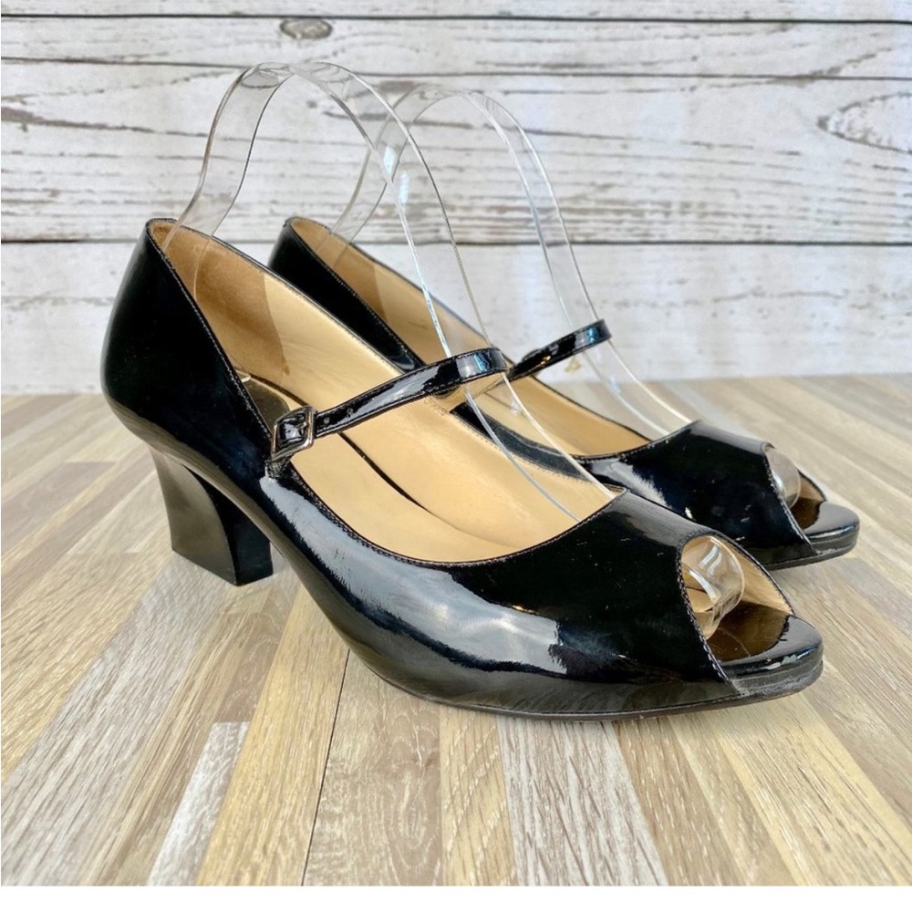 Cole Haan Black Patent Peep Toe Heels 10B